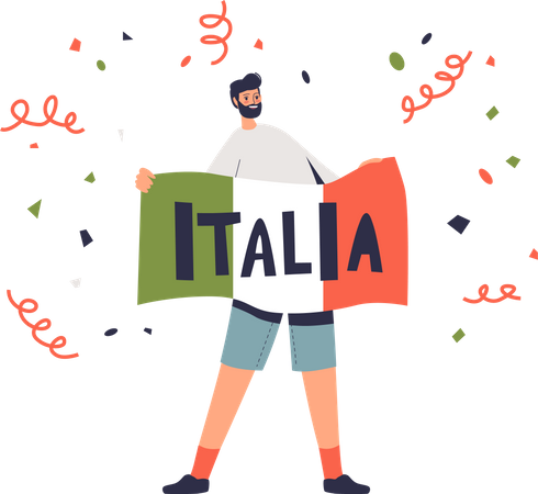 Hombre sujetando la bandera italiana  Ilustración