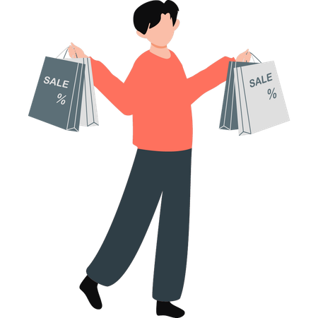 Hombre sujetando una bolsa de compras  Ilustración
