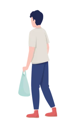 Hombre sosteniendo una bolsa de supermercado  Ilustración