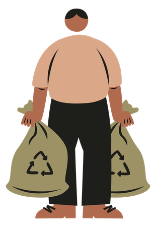 Hombre sujetando una bolsa de reciclaje  Ilustración