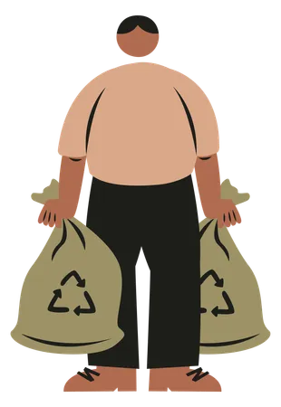 Hombre sujetando una bolsa de reciclaje  Ilustración