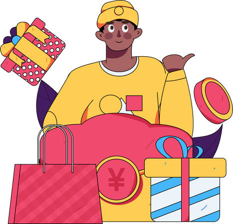 Hombre sujetando bolsas de compras  Ilustración