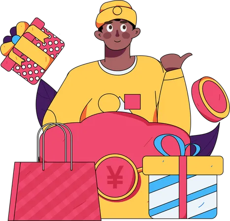 Hombre sujetando bolsas de compras  Ilustración