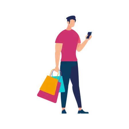 Hombre sujetando bolsas de compras  Ilustración