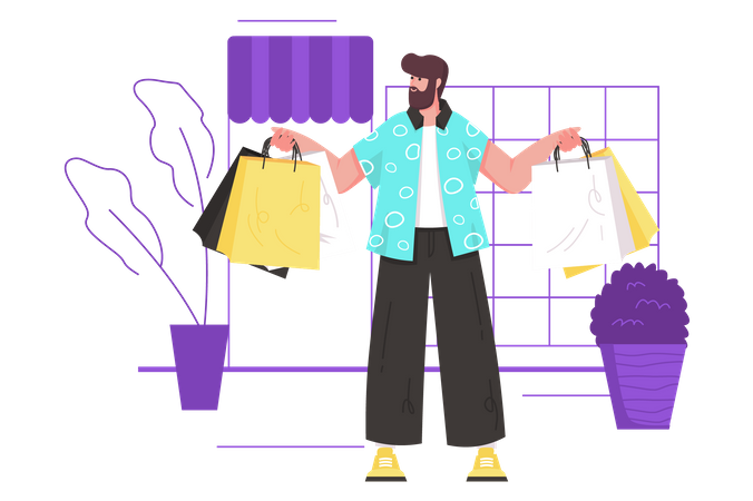 Hombre sujetando bolsas de compras  Ilustración