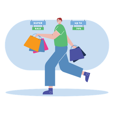 Hombre sujetando bolsas de compras  Ilustración