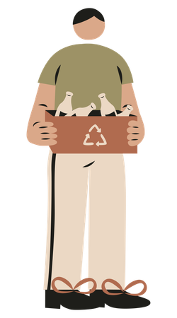 Hombre sujetando una botella de reciclaje  Ilustración