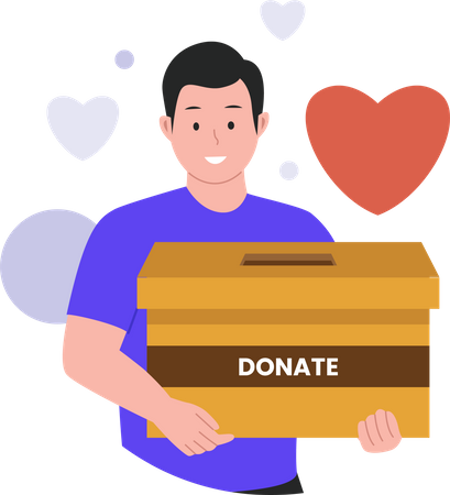 Hombre sosteniendo caja de donación  Ilustración