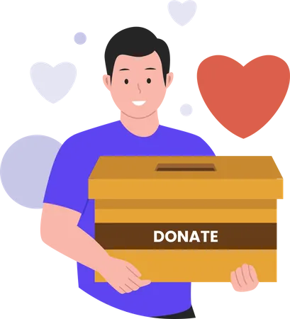 Hombre sosteniendo caja de donación  Ilustración