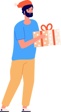 Hombre sujetando caja de regalo  Ilustración