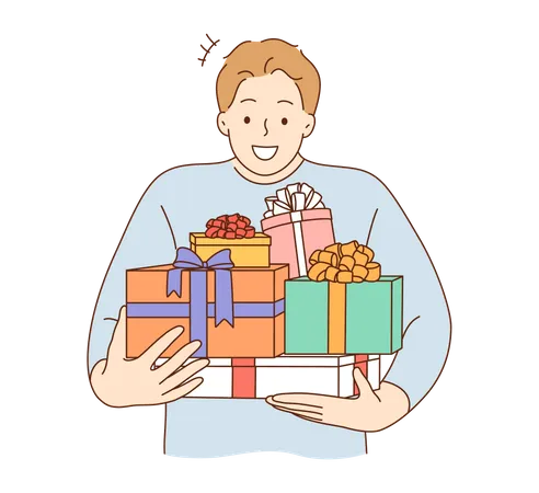 Hombre sosteniendo caja de regalo  Ilustración