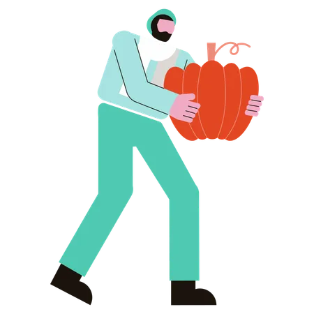 Hombre sujetando calabaza  Ilustración