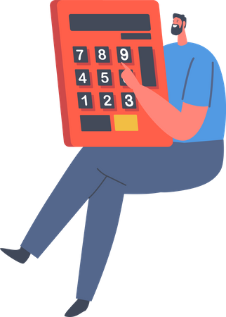 Hombre sujetando la calculadora  Ilustración