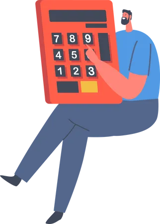 Hombre sujetando la calculadora  Ilustración