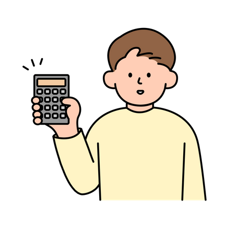 Hombre sujetando la calculadora  Ilustración