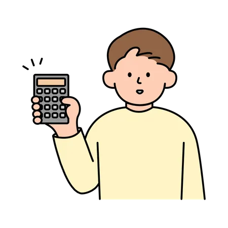 Hombre sujetando la calculadora  Ilustración