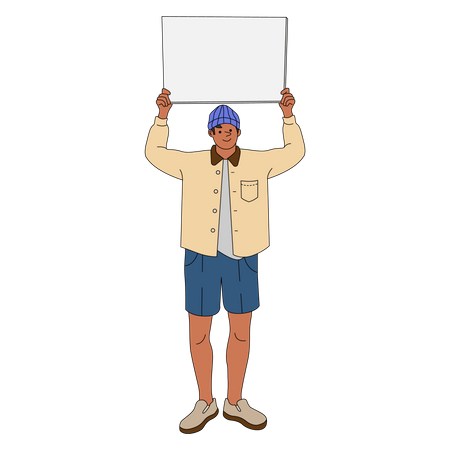 Hombre con cartel en blanco  Ilustración