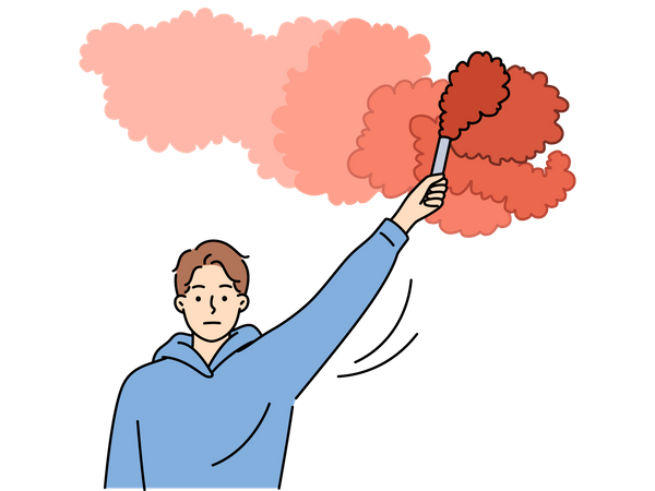 Hombre sujetando petardo de humo de color  Ilustración