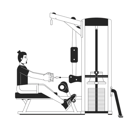 Hombre sujetando el mango con los brazos extendidos en la máquina de gimnasio  Ilustración