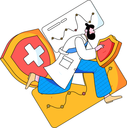 Hombre sujetando escudo médico  Ilustración