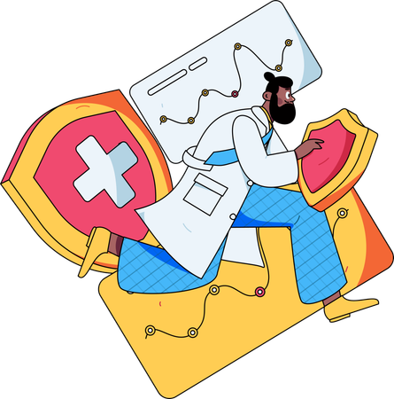 Hombre sujetando escudo médico  Ilustración