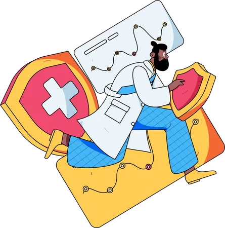 Hombre sujetando escudo médico  Ilustración