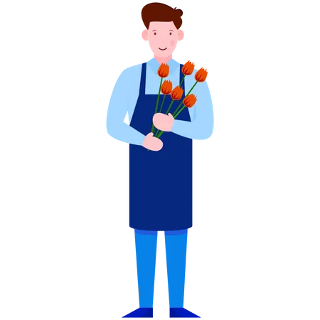 Hombre sosteniendo flores  Ilustración