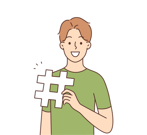 Hombre sosteniendo hashtag  Ilustración