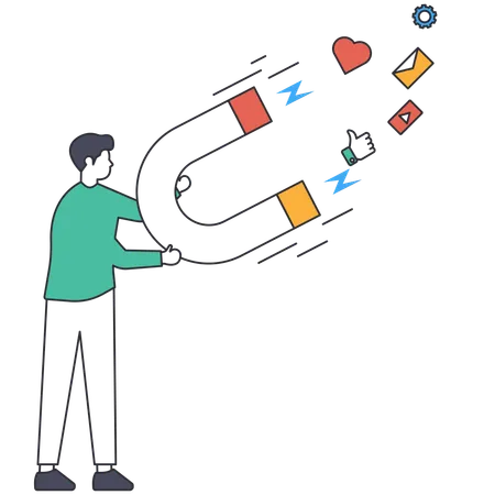 Hombre sujetando un imán mientras atrae a un seguidor  Illustration