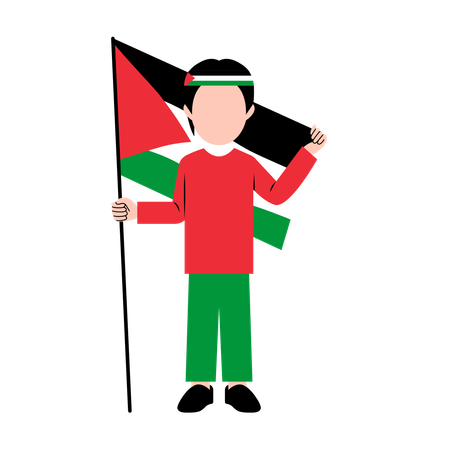 Hombre sujetando la bandera de Palestina  Ilustración