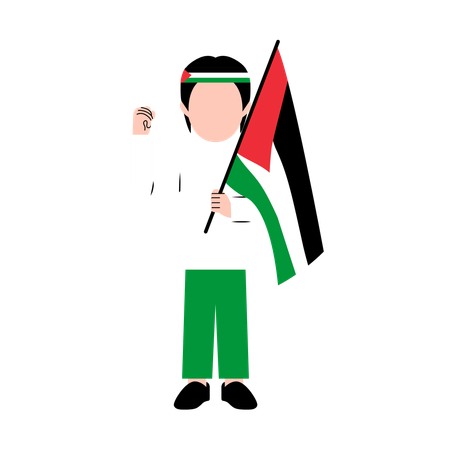 Hombre sujetando la bandera de Palestina  Ilustración