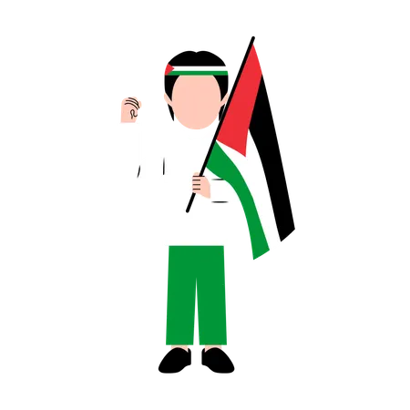 Hombre sujetando la bandera de Palestina  Ilustración