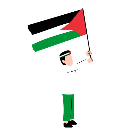 Hombre sujetando la bandera de Palestina  Ilustración