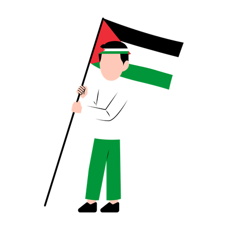 Hombre sujetando la bandera de Palestina  Ilustración