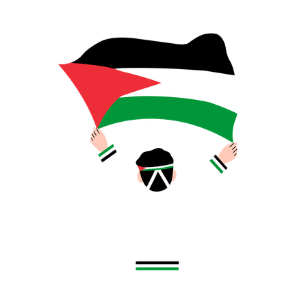 Hombre sujetando la bandera de Palestina  Ilustración