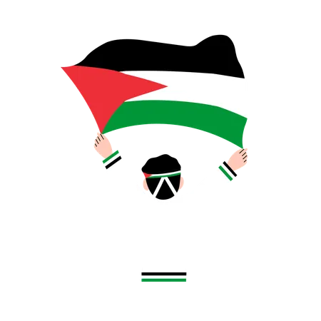 Hombre sujetando la bandera de Palestina  Ilustración
