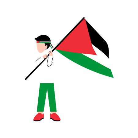 Hombre sujetando la bandera de Palestina  Ilustración