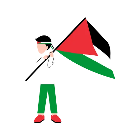 Hombre sujetando la bandera de Palestina  Ilustración