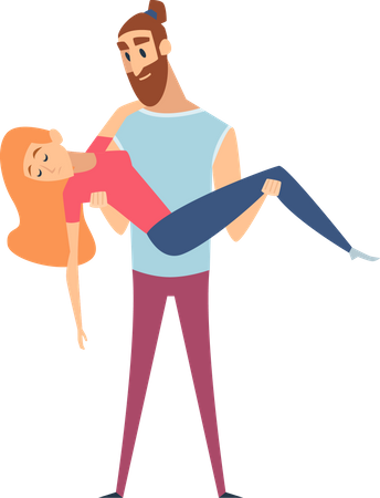 Hombre sujetando a mujer inconsciente  Ilustración