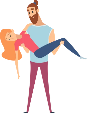 Hombre sujetando a mujer inconsciente  Ilustración