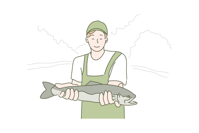 Hombre sujetando pescado  Ilustración