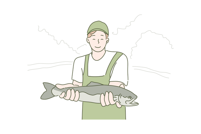 Hombre sujetando pescado  Ilustración