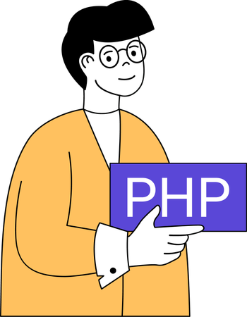 Hombre sosteniendo php  Ilustración