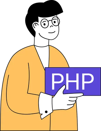 Hombre sosteniendo php  Ilustración