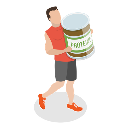 Hombre sosteniendo proteína en polvo  Ilustración