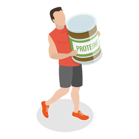 Hombre sosteniendo proteína en polvo  Ilustración