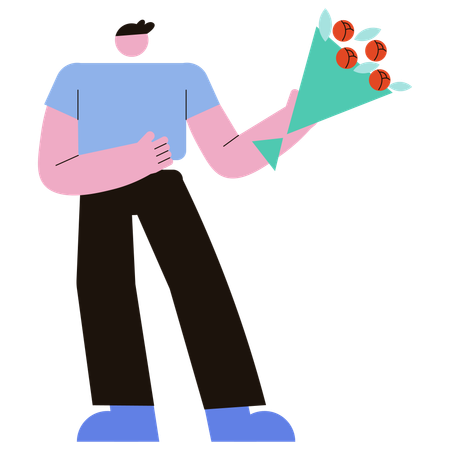 Hombre sujetando ramo de flores  Ilustración