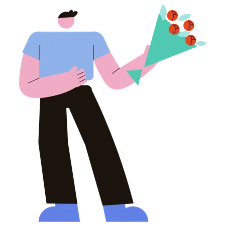 Hombre sujetando ramo de flores  Ilustración