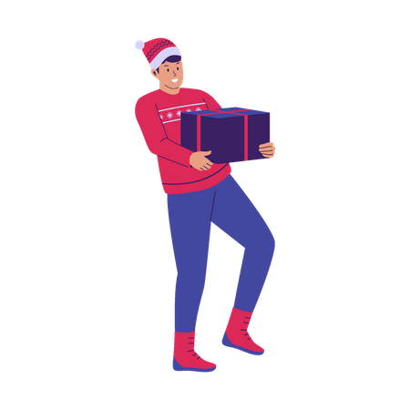 Hombre sosteniendo regalo de navidad  Ilustración