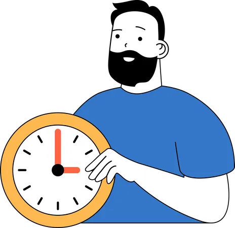 Hombre sujetando reloj circular  Ilustración